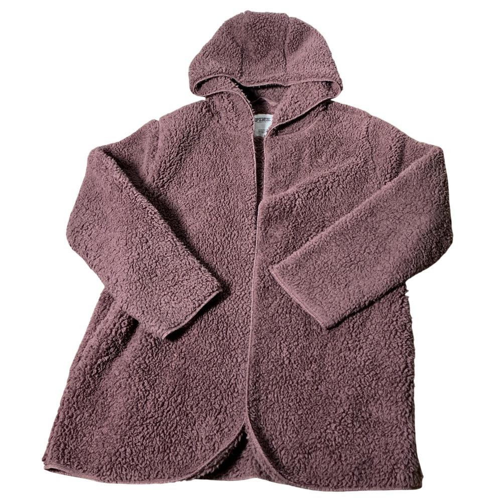 PINK Victoria's Secret Sherpa Fleece Cardigan Women XS/S Mauve Hooded Teddy Coat